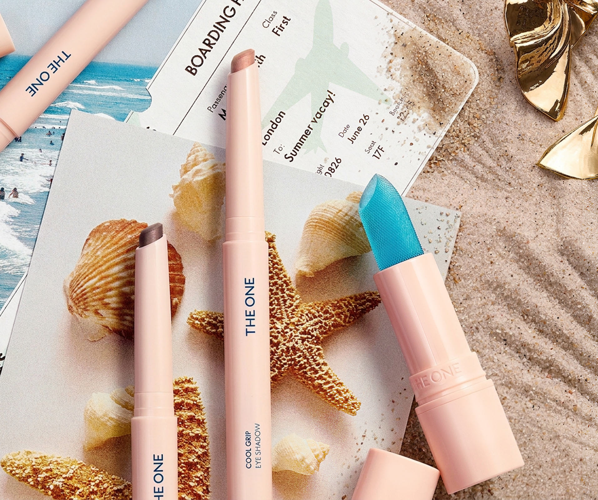 a group of lipsticks on a beach