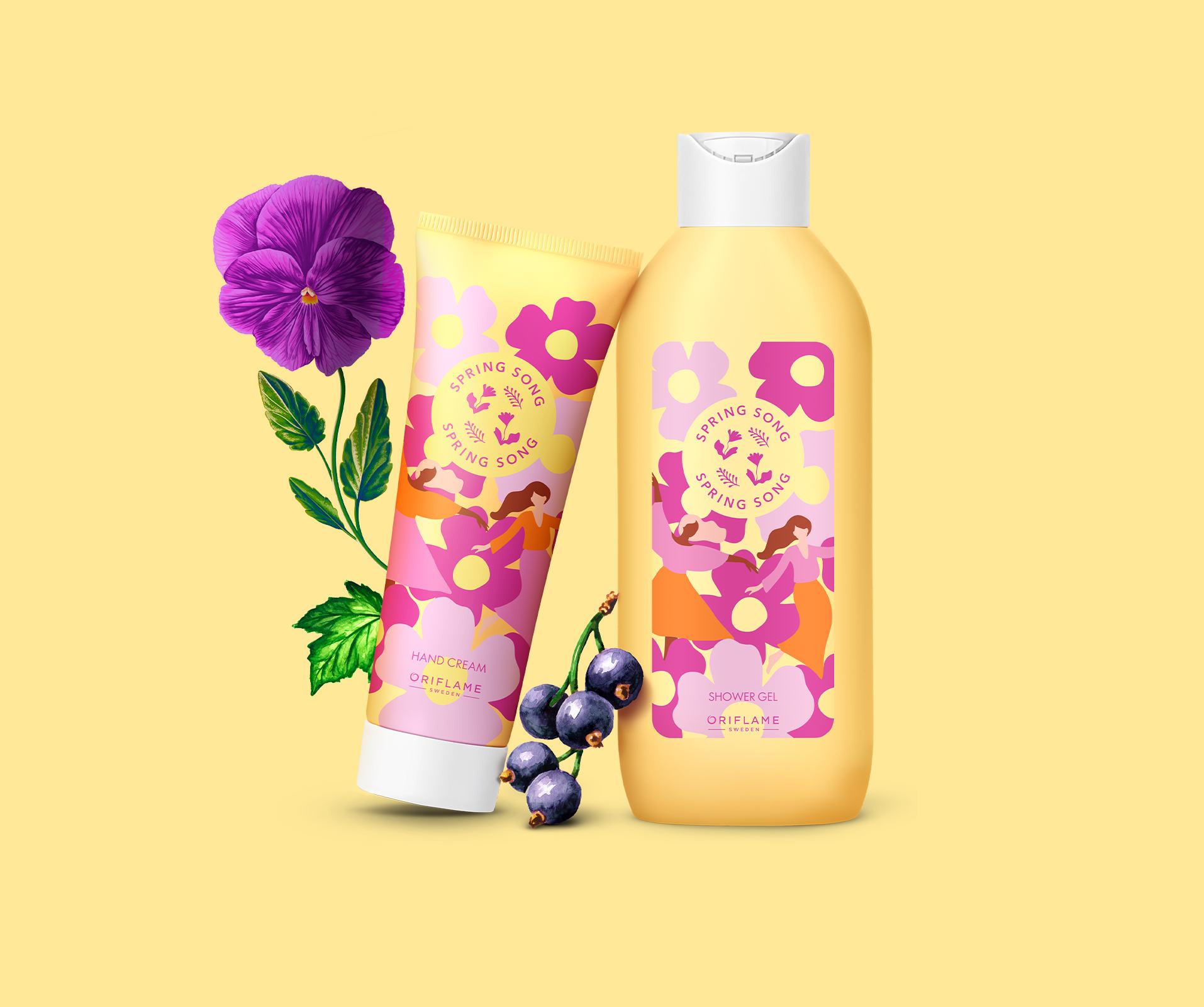 a group of bottles with flowers and leaves