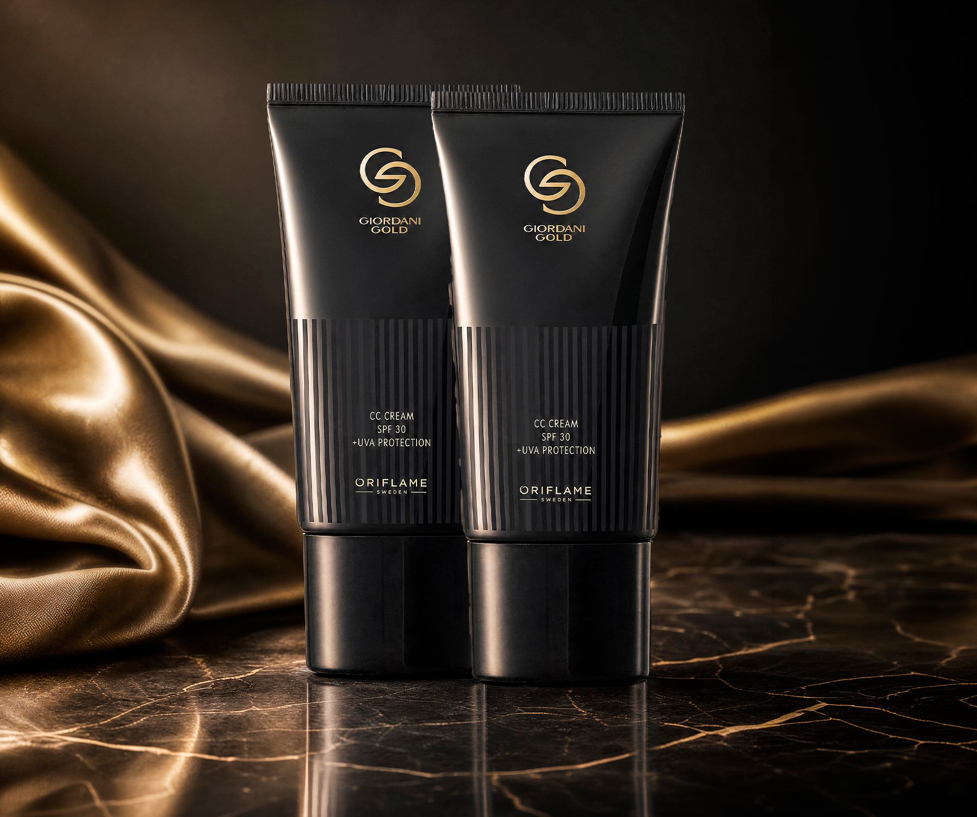 a black containers with gold text on them