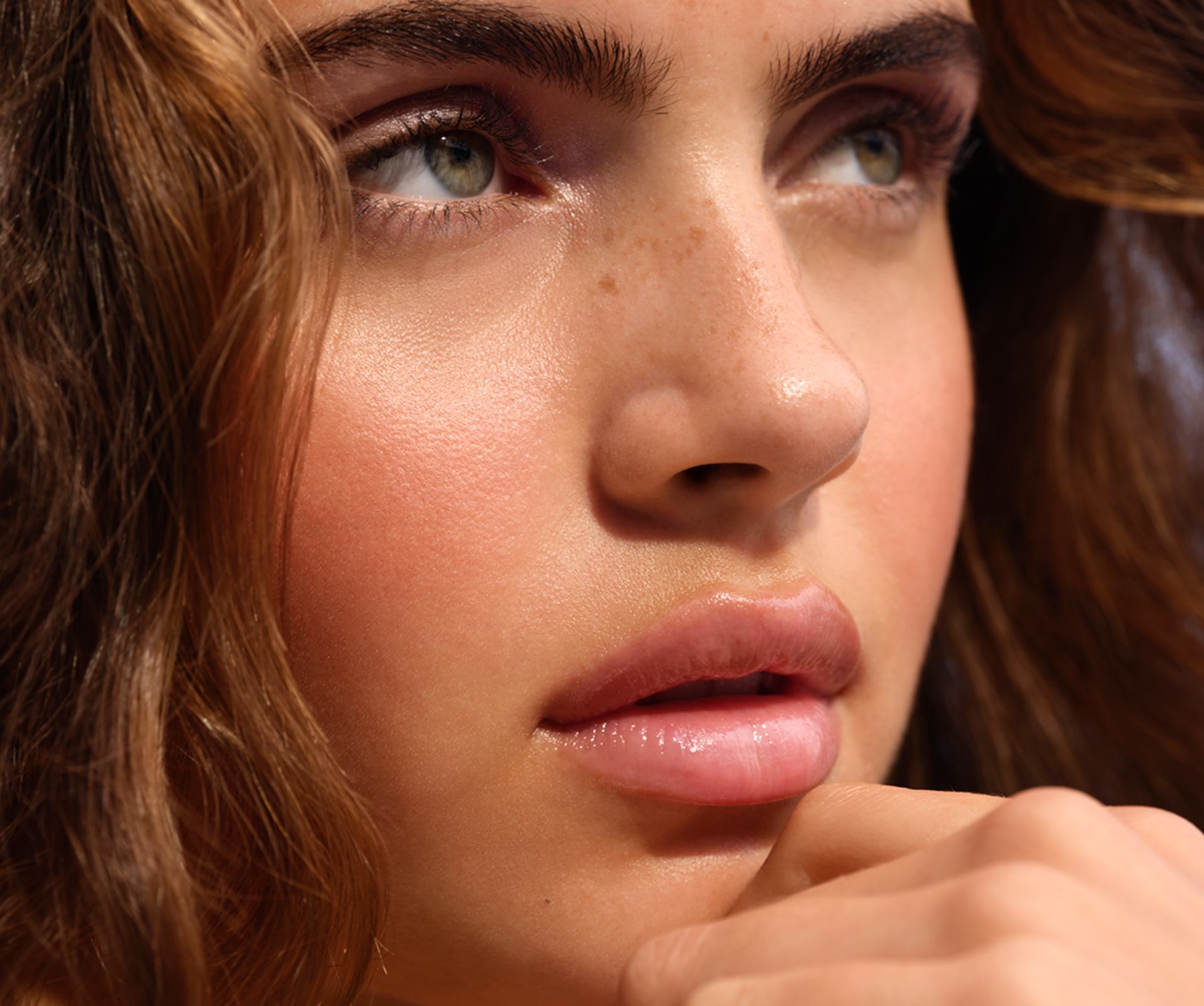 a close up of a woman's face
