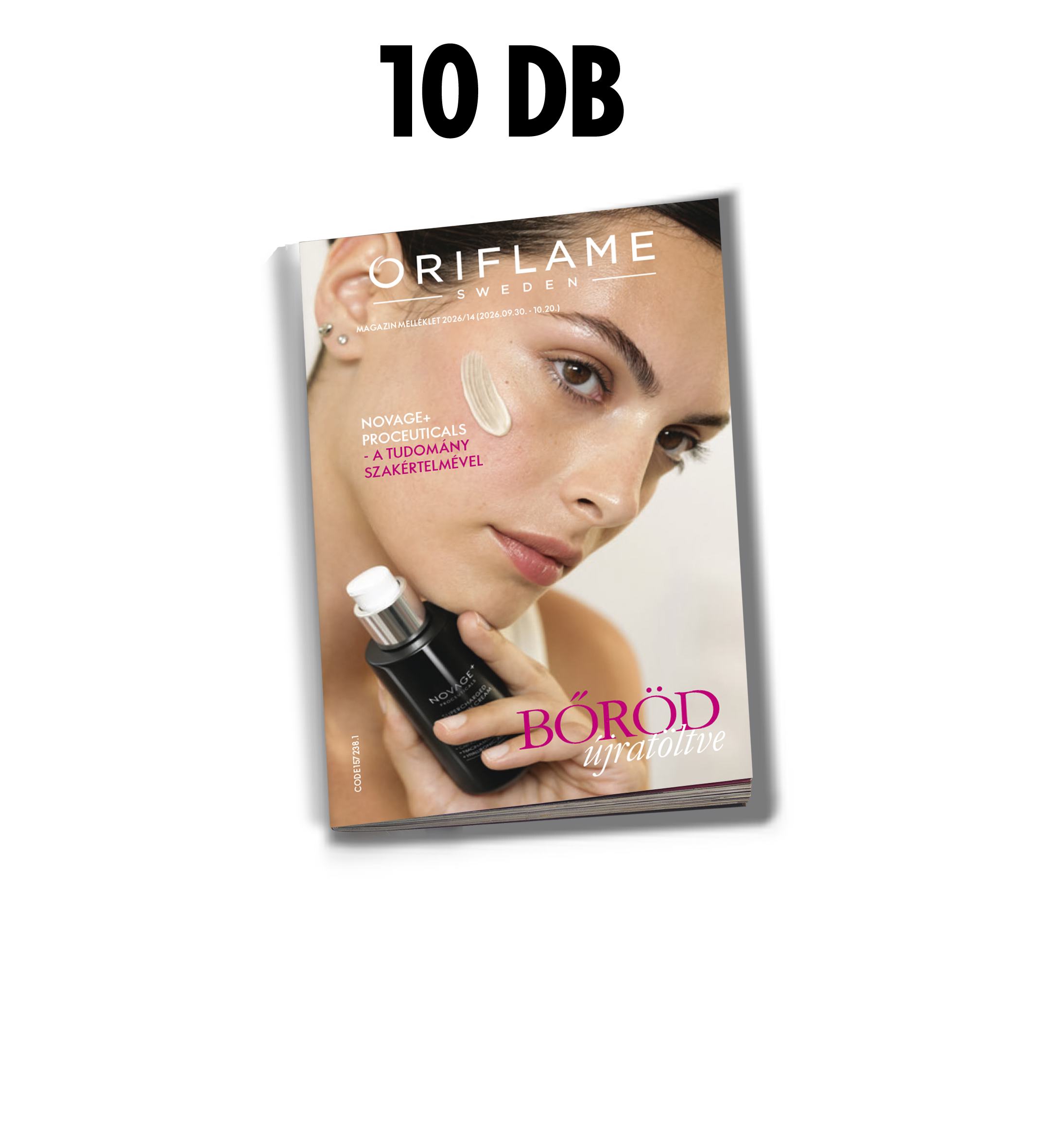 egy magazin, amelyen egy nő egy krémes flakont tart a kezében