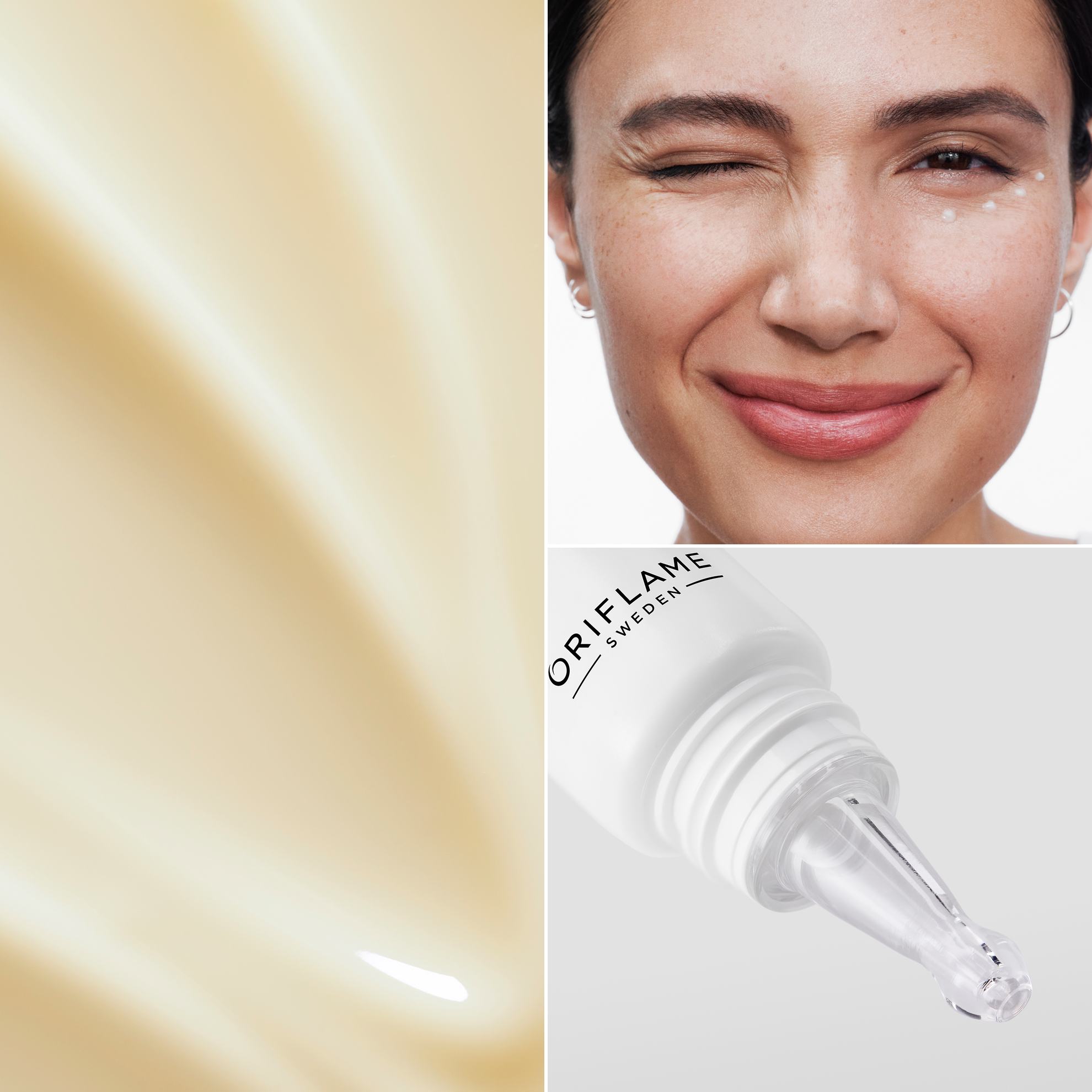 a collage of a woman's face and a dropper