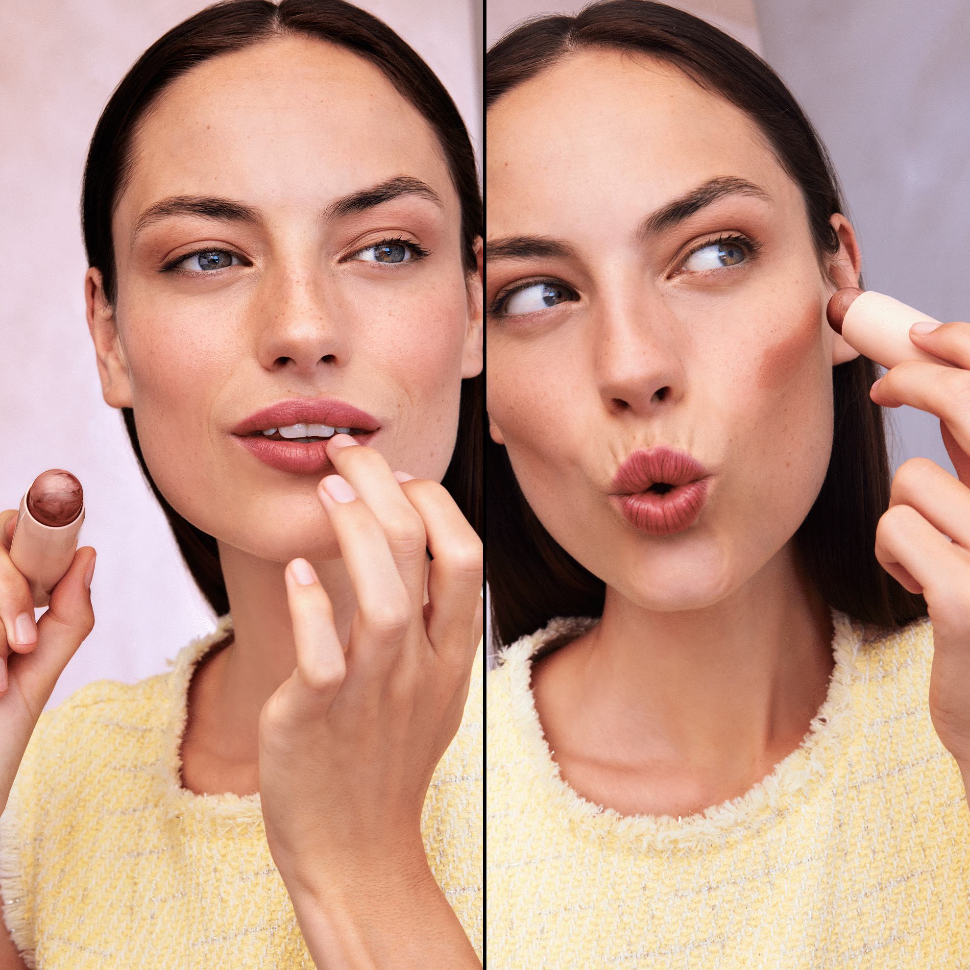 lab bo'yog'i qo'llagan ayolning kollaji