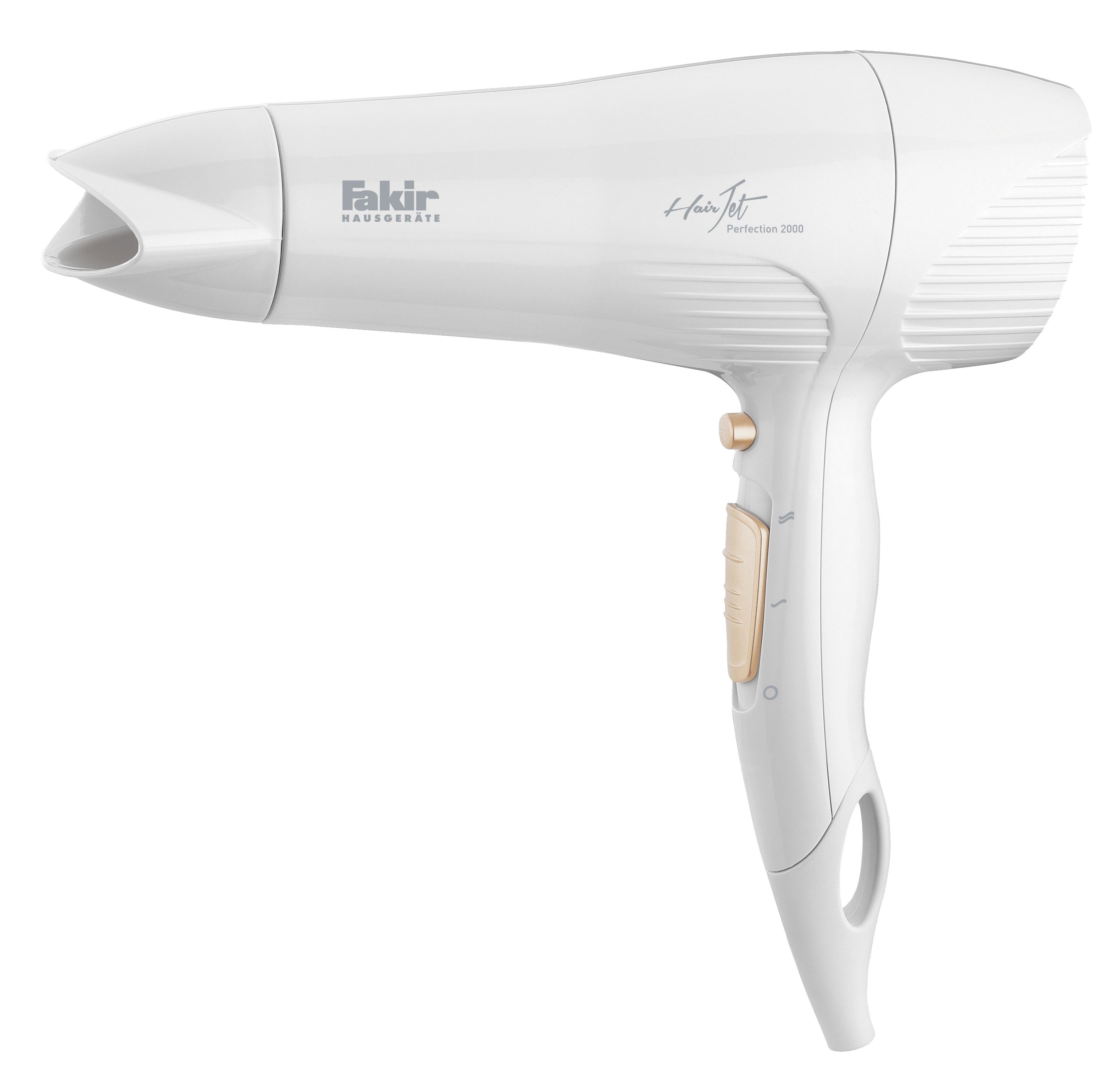 saplı beyaz bir saç kurutma makinesi