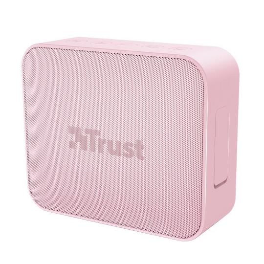 růžový reproduktor na bílém pozadí