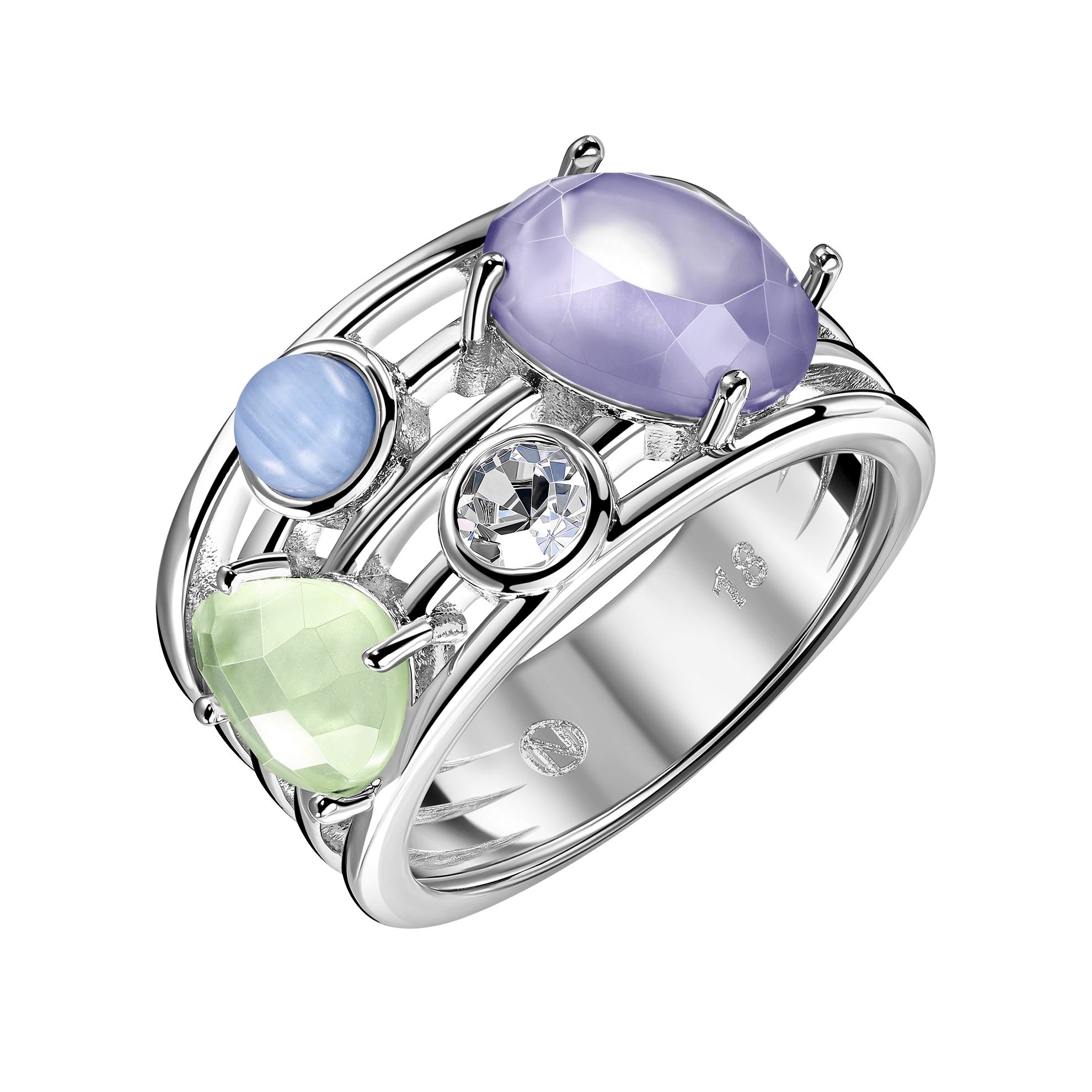 срібне кільце з різнокольоровими каменями