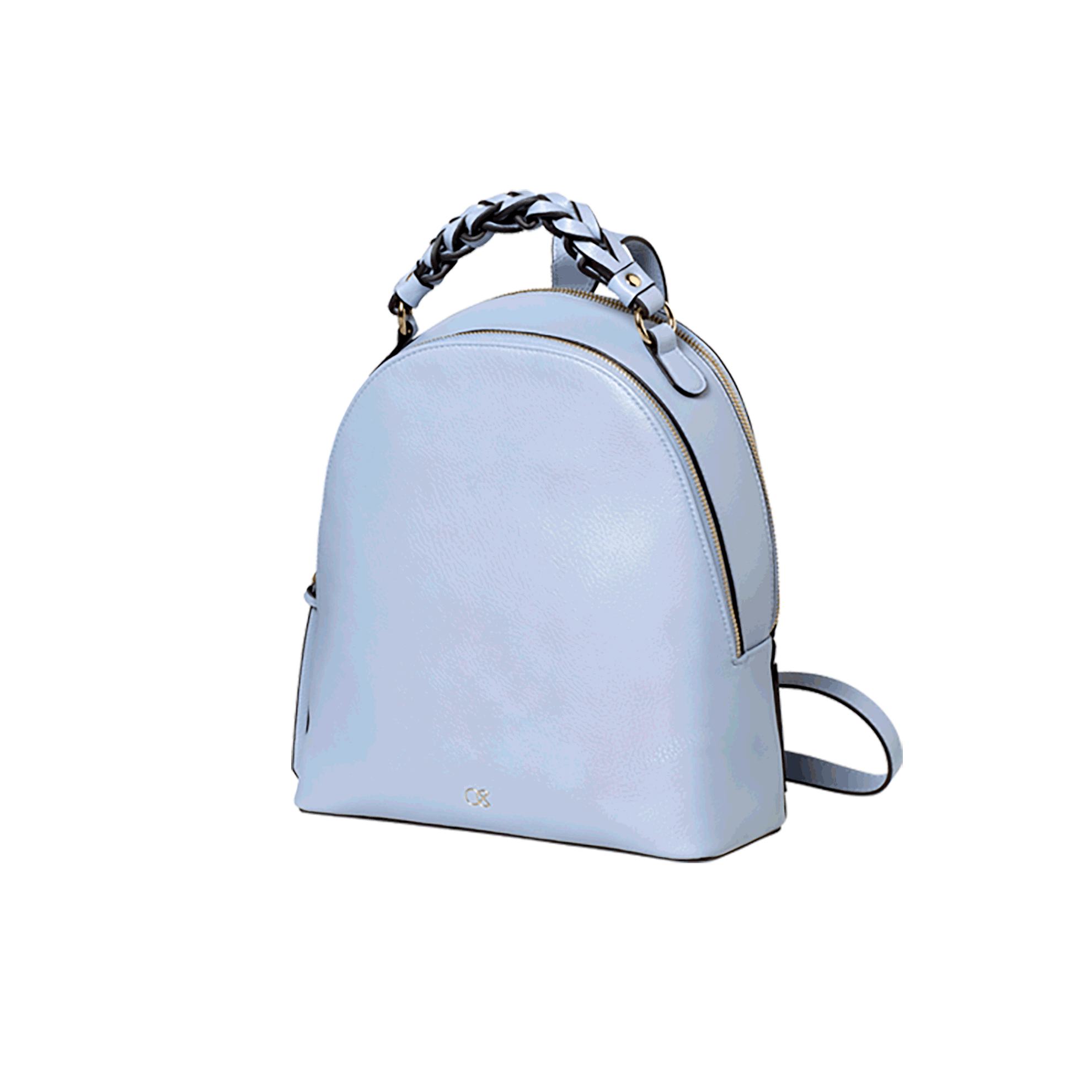 örgülü sapı olan açıq mavi çanta