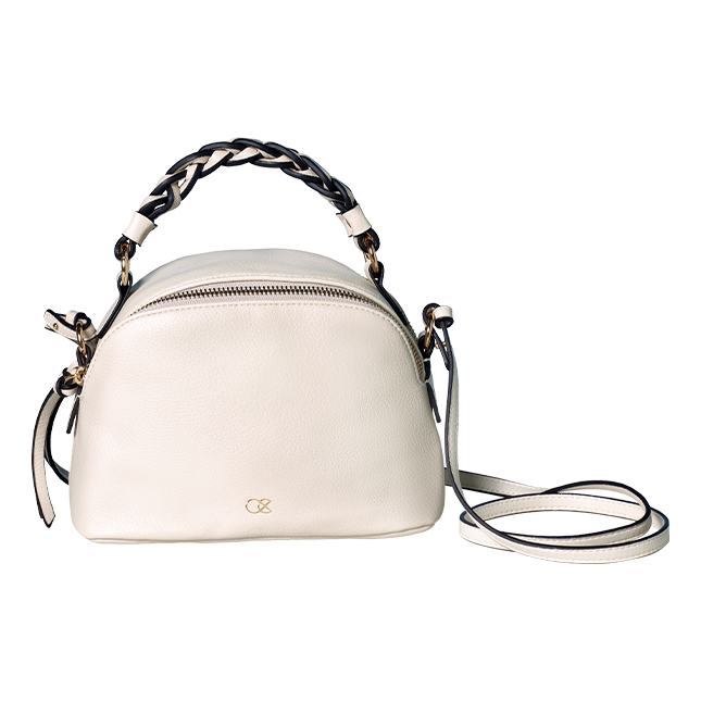 una bolsa blanca con asa negra