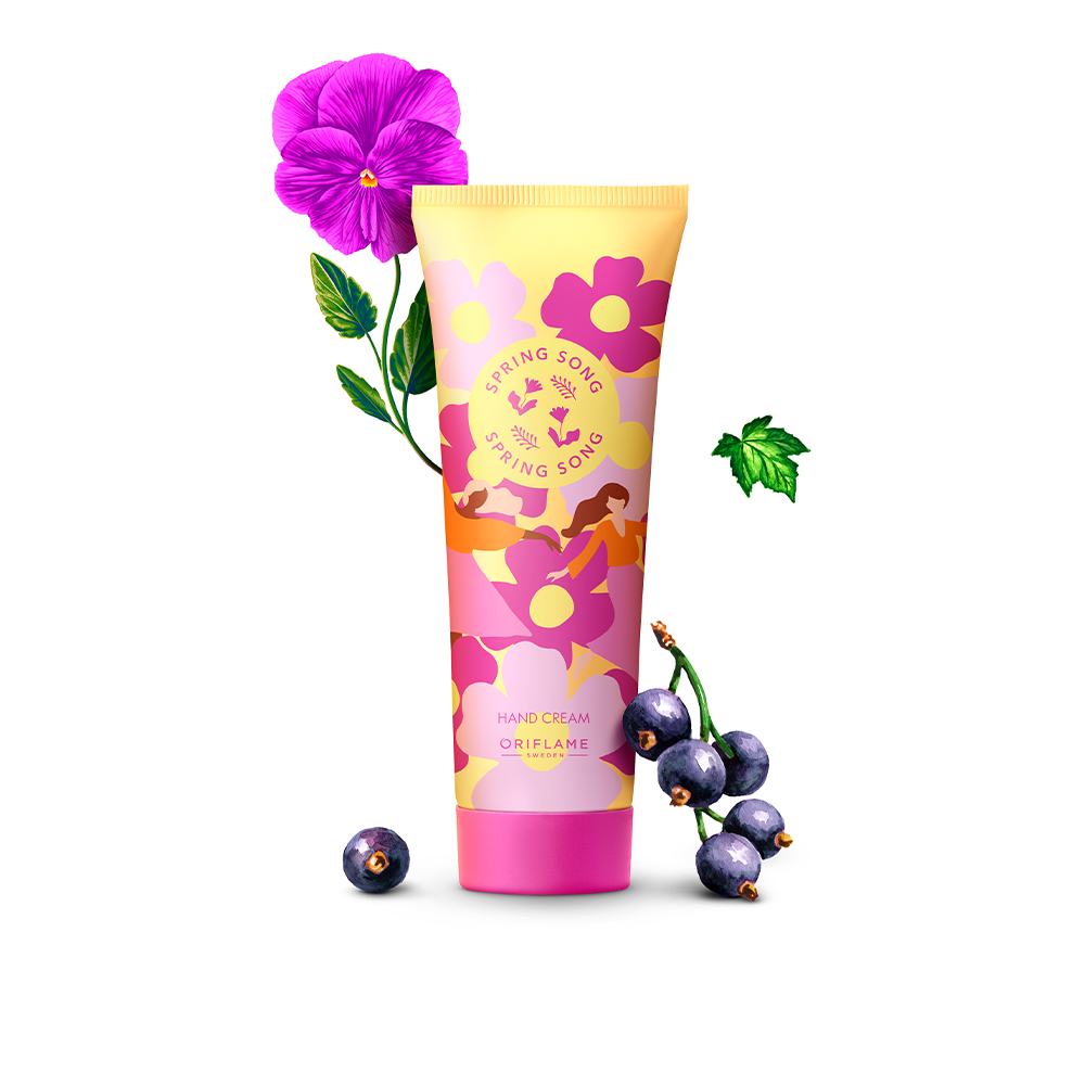 un tub de cremă cu flori și fructe de pădure