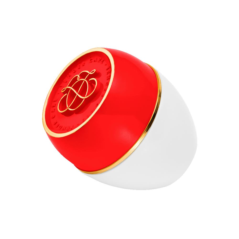 ένα κόκκινο και λευκό αντικείμενο σε σχήμα αυγού