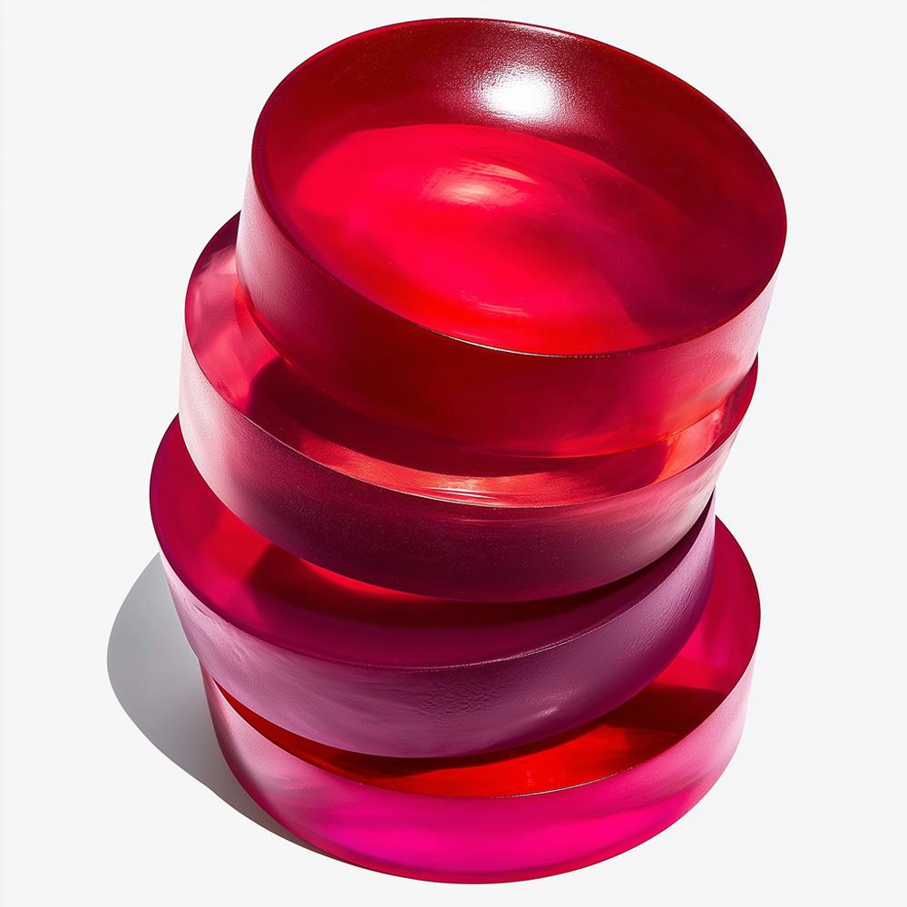 stos czerwonych i różowych miseczek