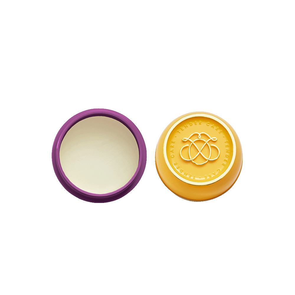 žlutá a fialová nádoba se žlutým víčkem