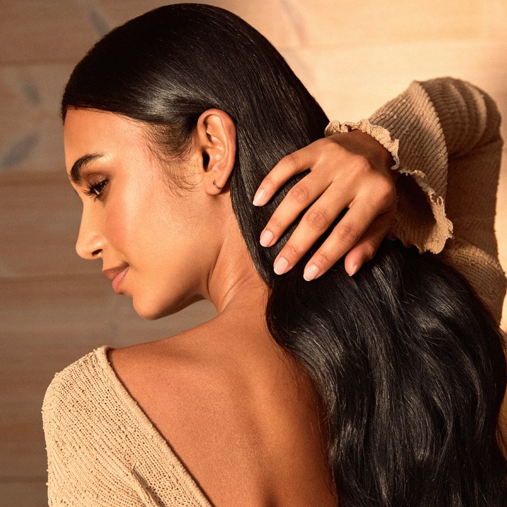 a woman with long hair