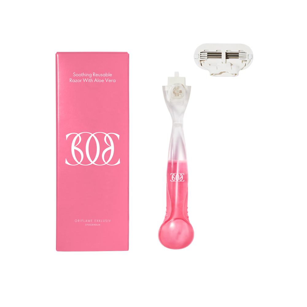 ένα ροζ κουτί και ξυράφι