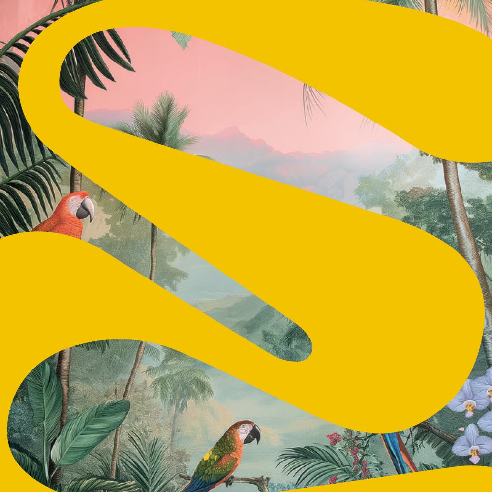 жълта линия с птици и растения