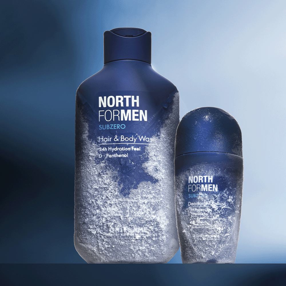 láhev a deodorant s ledem na povrchu