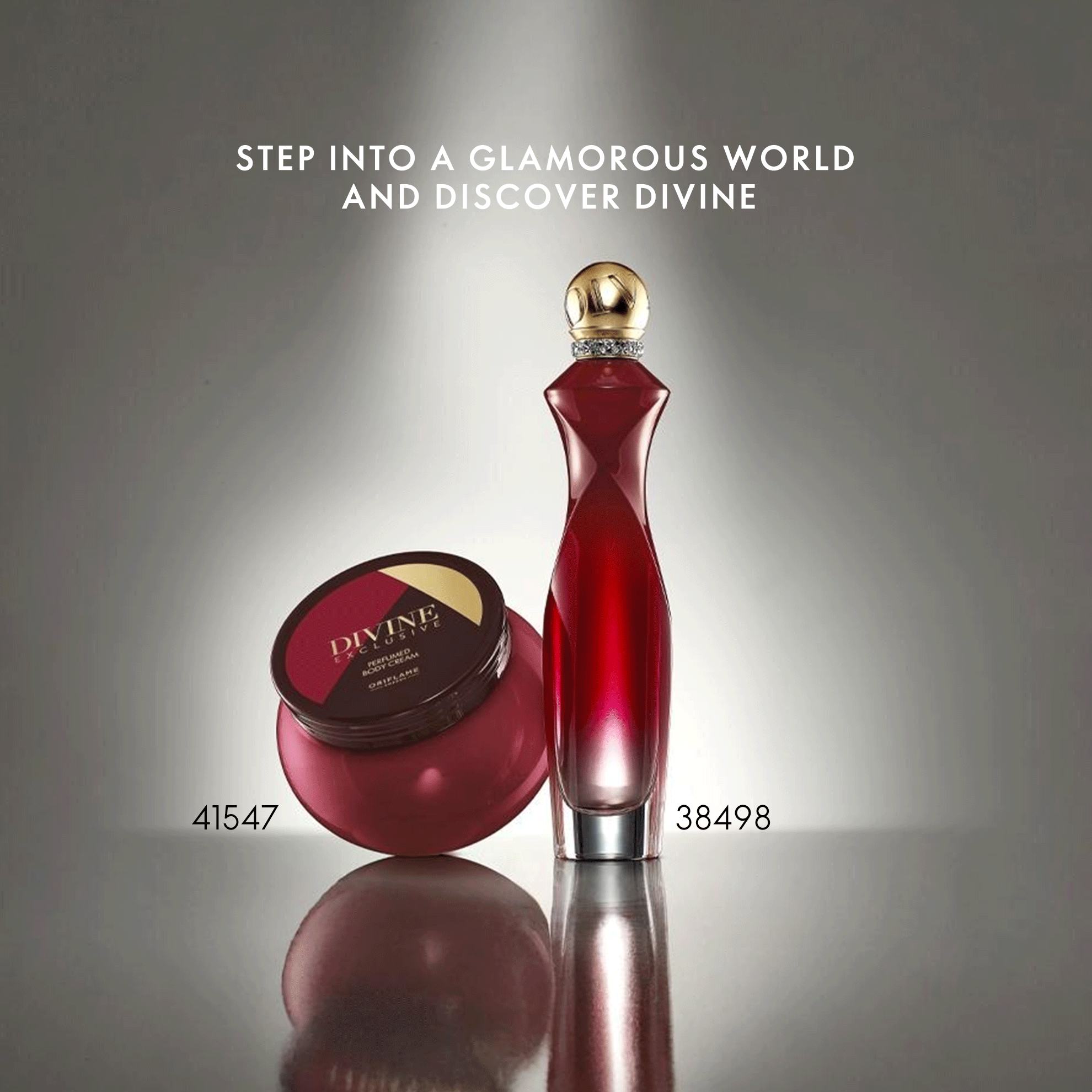 a bottle of perfume next to a jar of cream