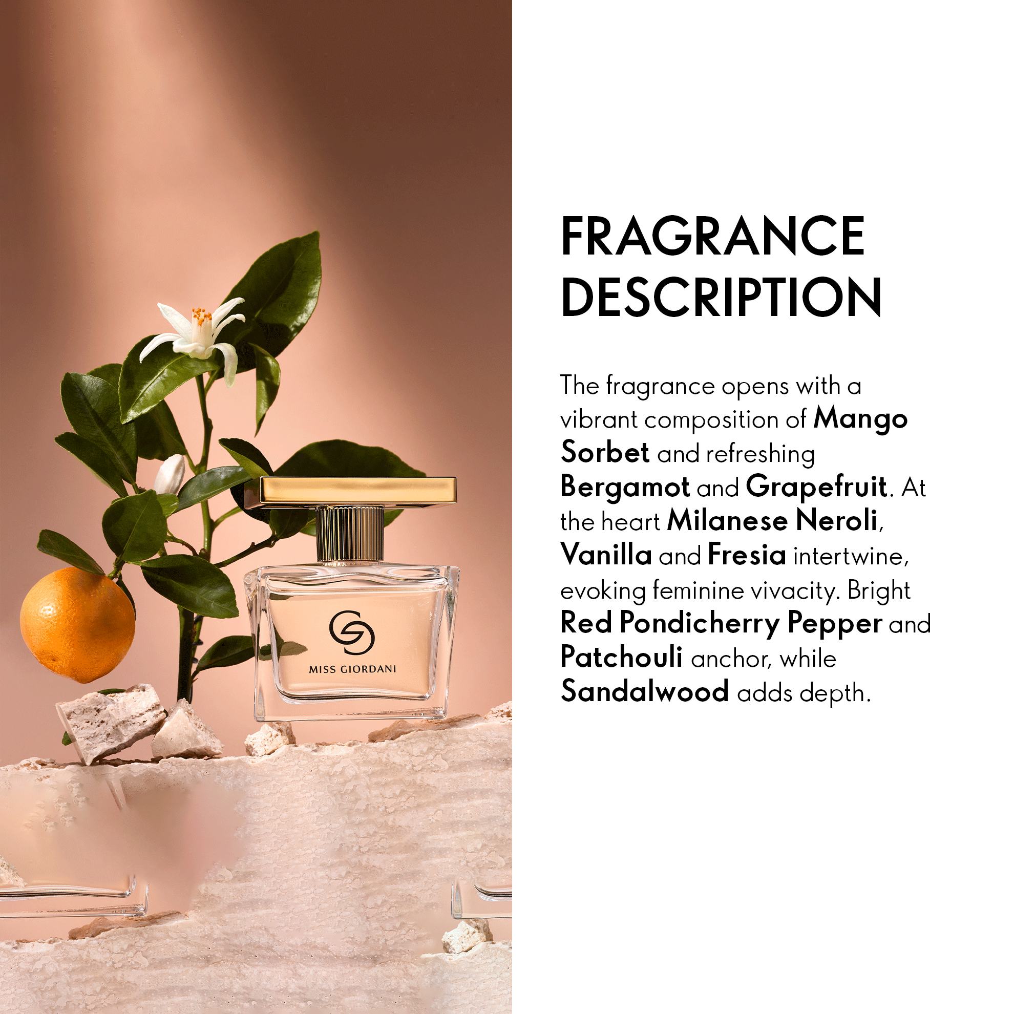 a perfume bottle with a plant and text