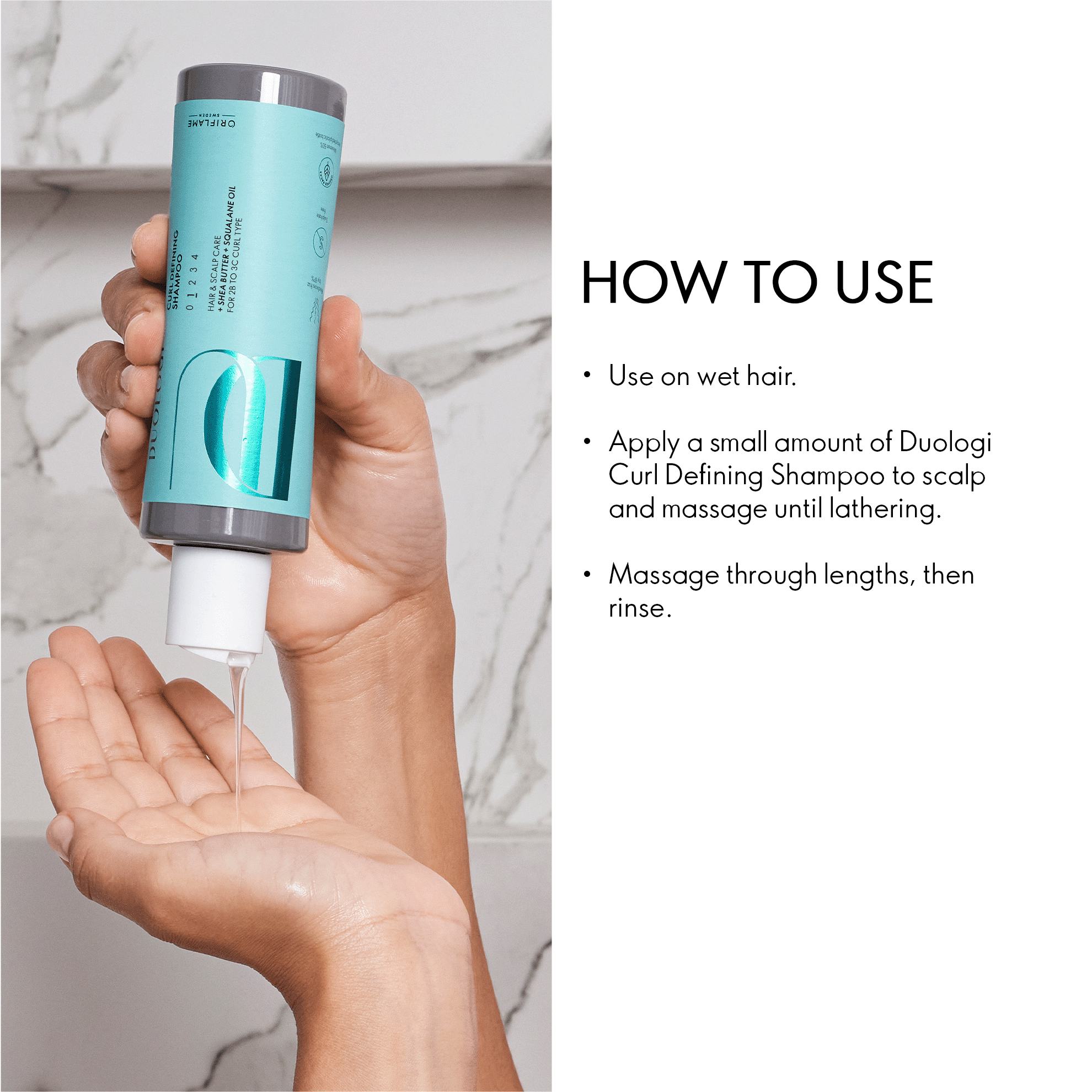 a person using a shampoo bottle