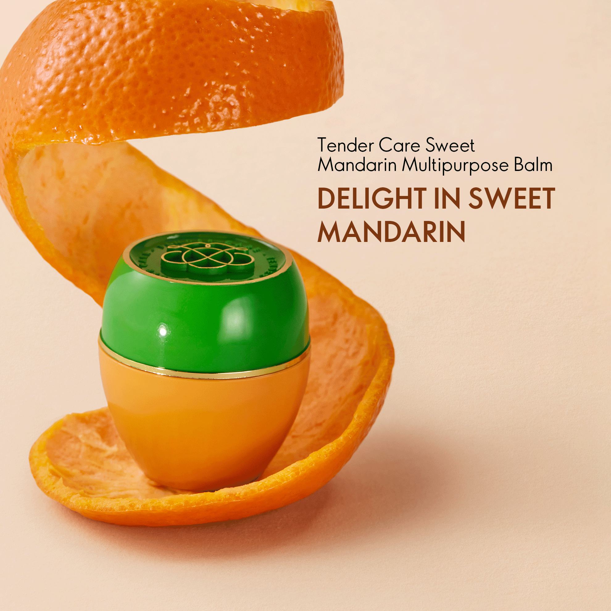 an orange peel with a green and yellow container