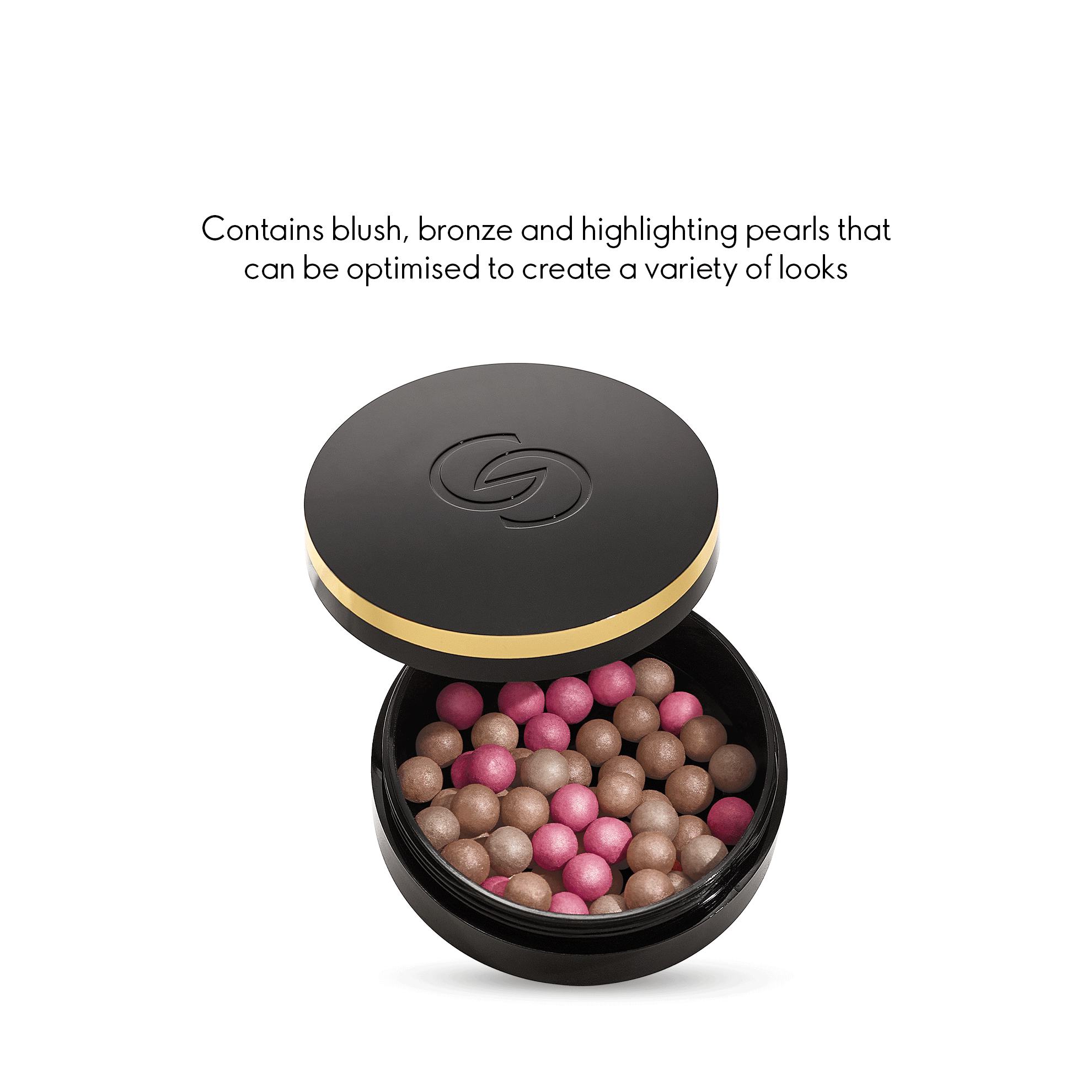 a black container with a black lid with a black lid and a black lid with a black lid with a round pink and brown balls in it