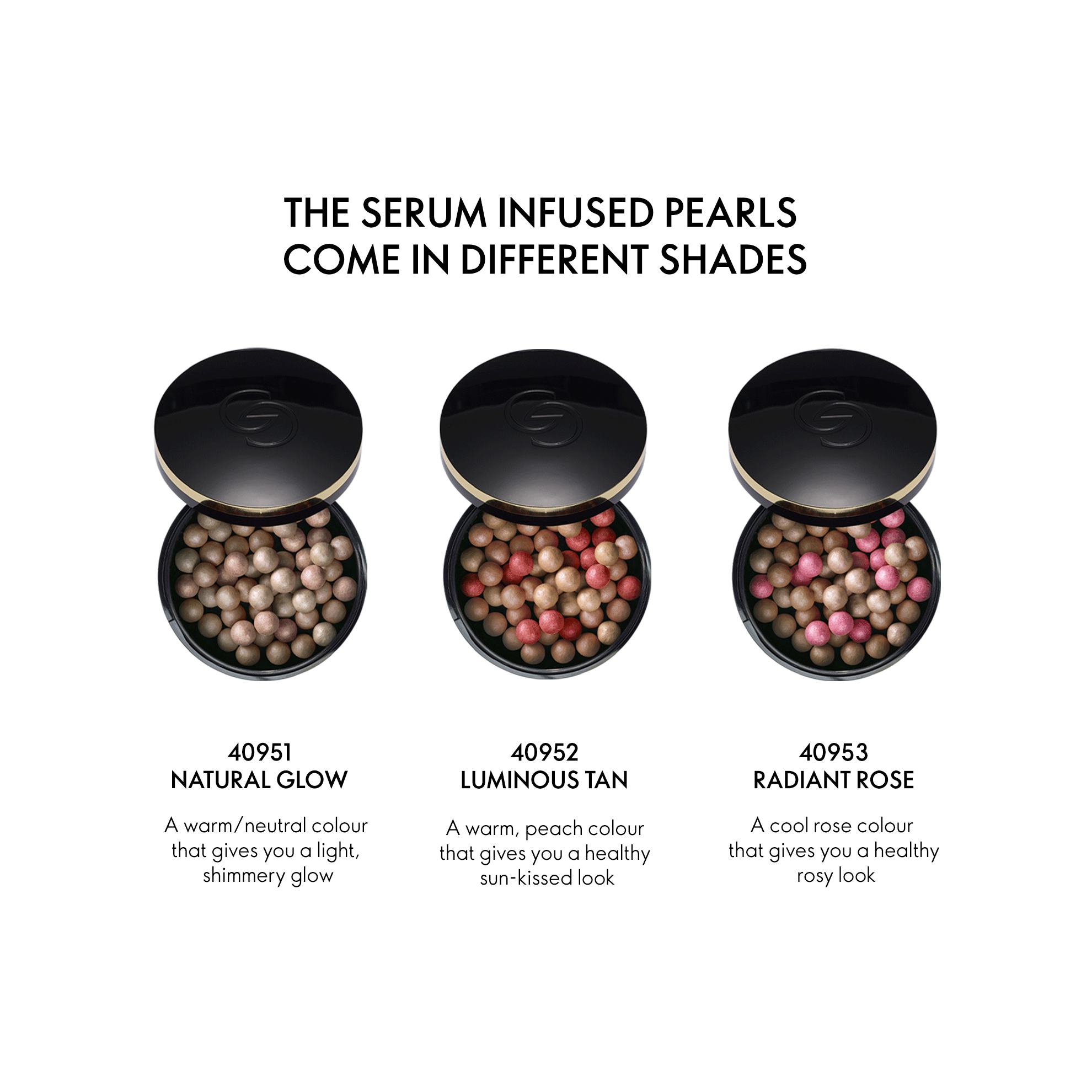 a group of round containers with different shades of pearls