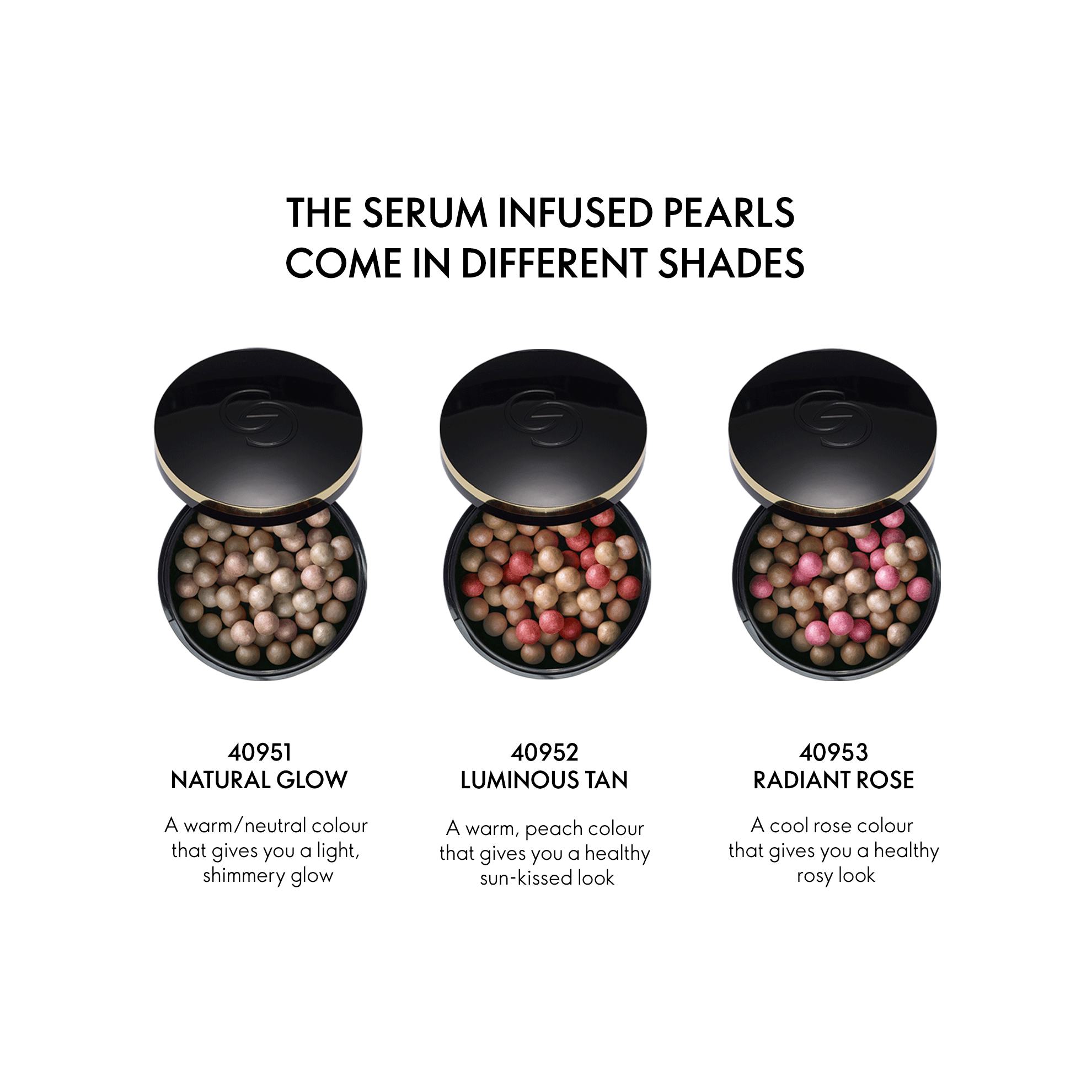 a group of round containers with different shades of pearls