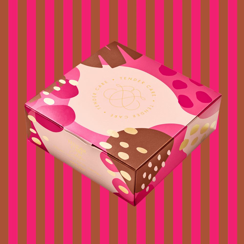 a pink box with a pink design