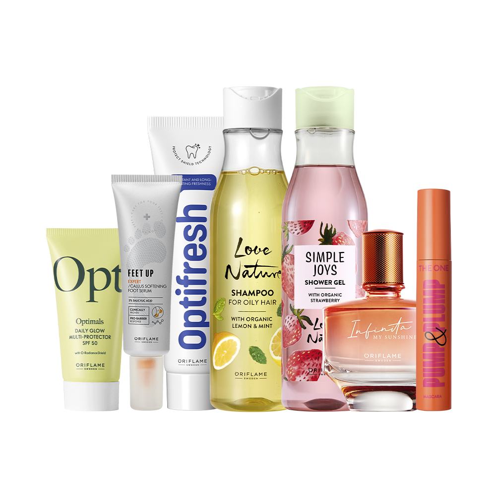 um conjunto de frascos de cosméticos