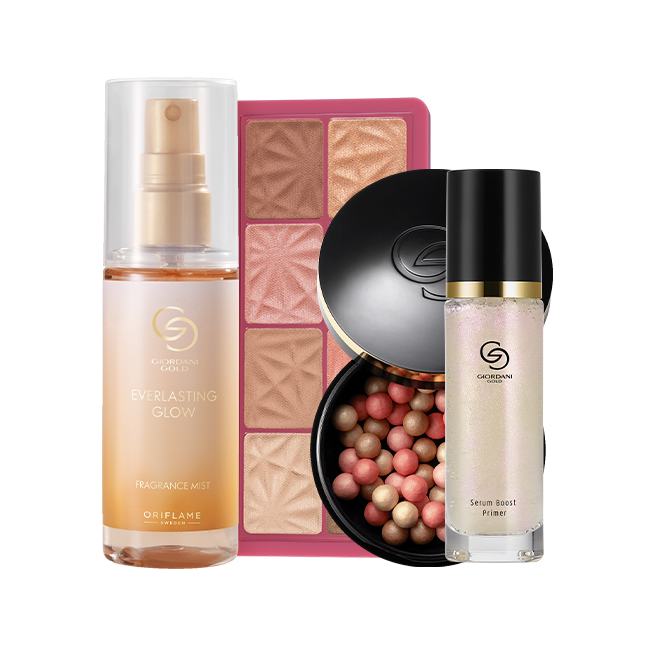 un grupo de productos de maquillaje