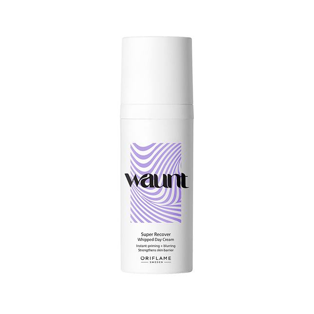 un frasco blanco con texto morado