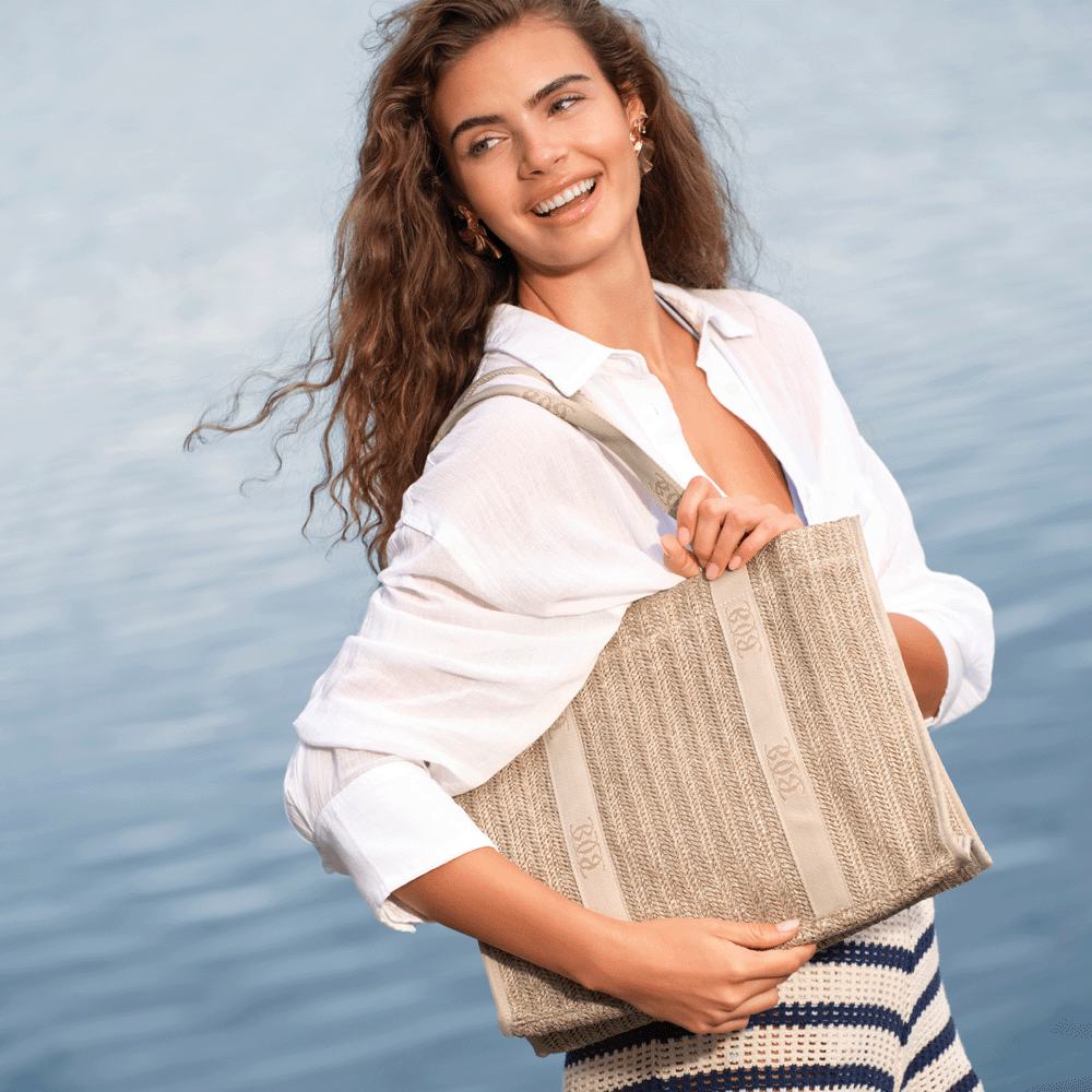 a woman holding a bag