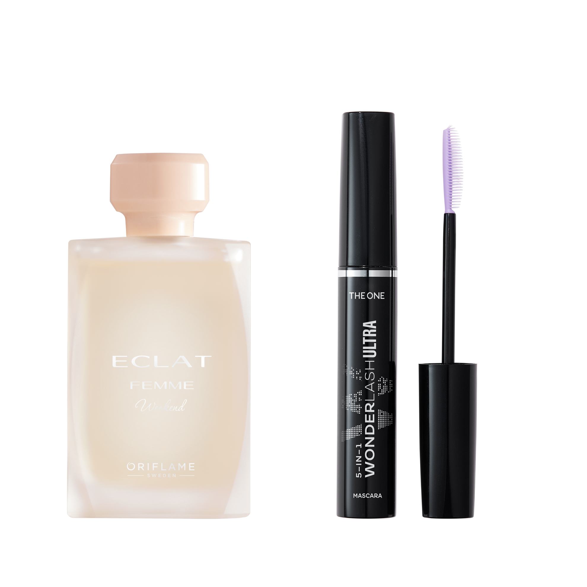 o sticluță de parfum lângă un rimel