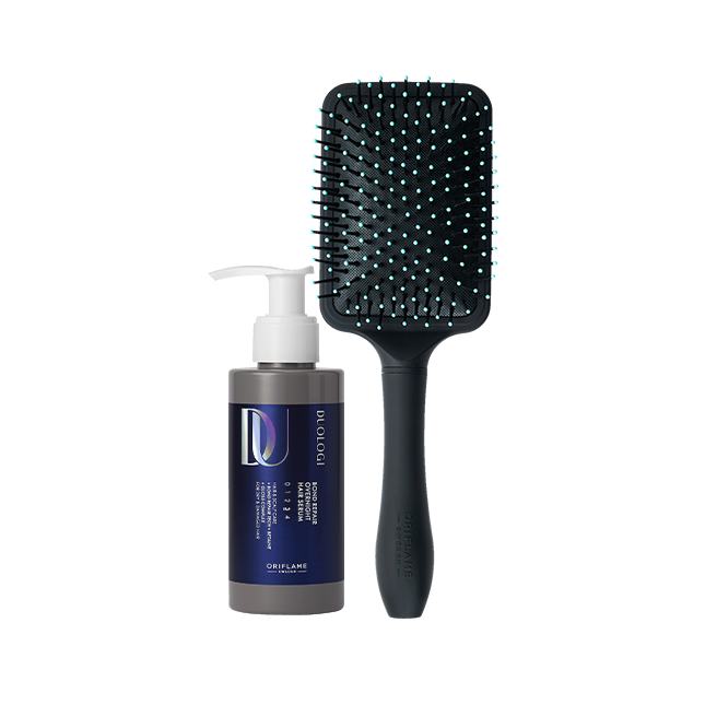 un cepillo para el pelo y un bote de laca