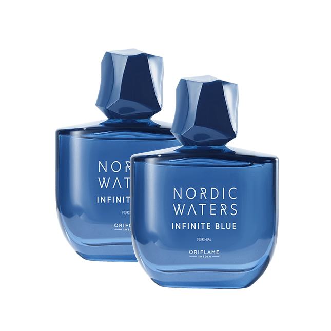 dos frascos azules de perfume