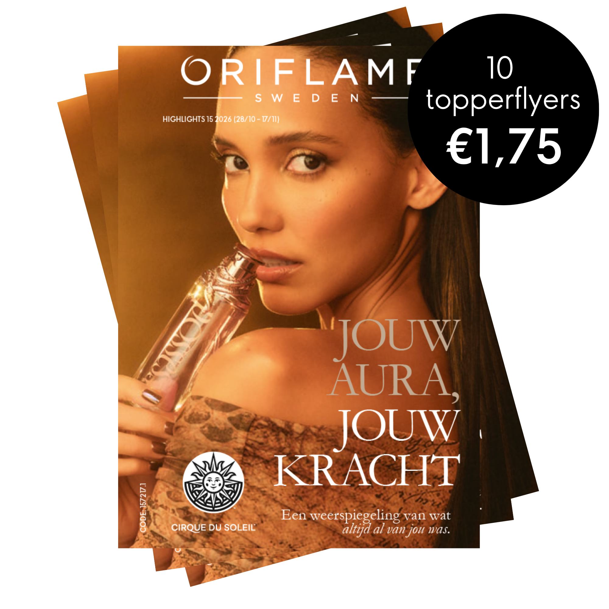 een tijdschriftcover met een vrouw die een fles vasthoudt