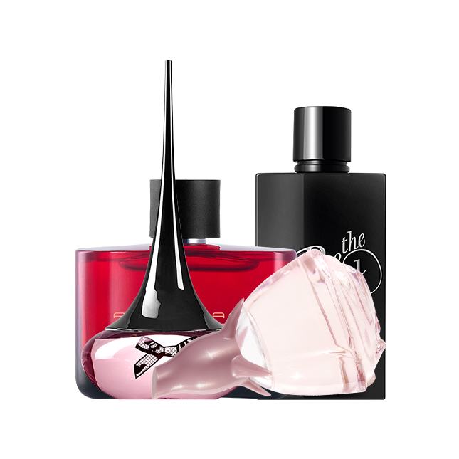 un grupo de frascos de perfume