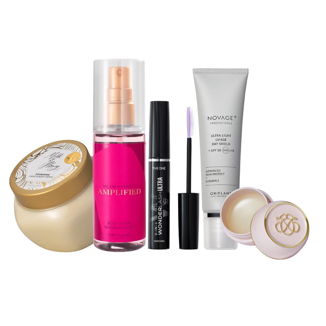 um conjunto de produtos de maquilhagem