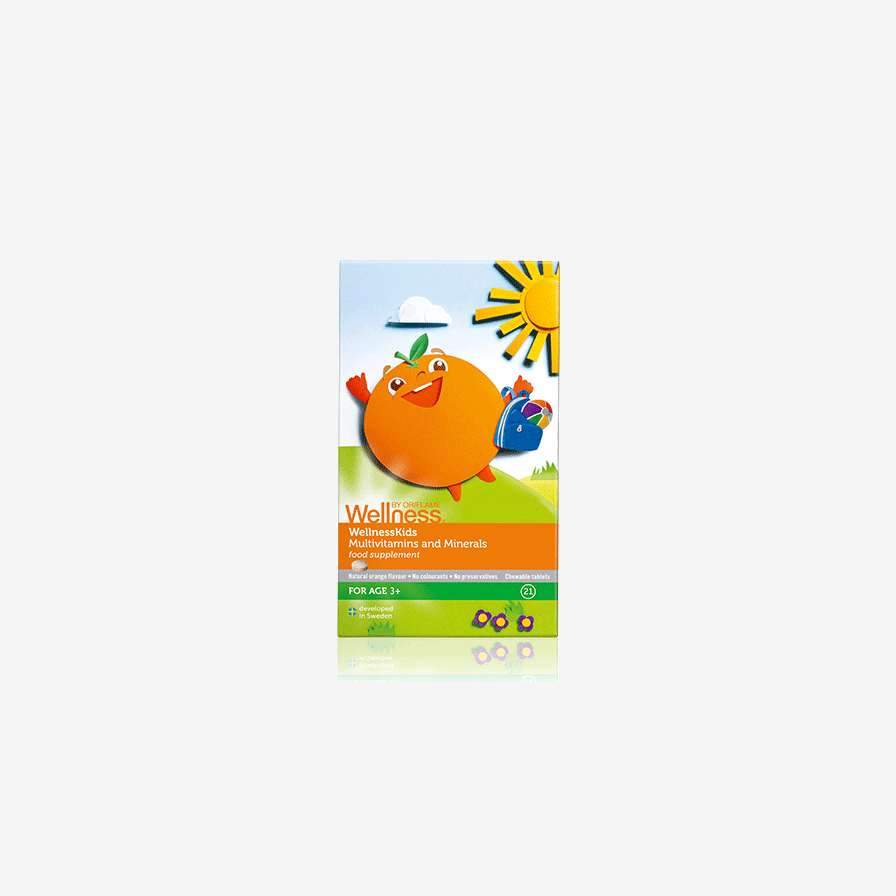 Multivitamíny a minerálne látky pre deti WellnessKids s pomarančovou arómou