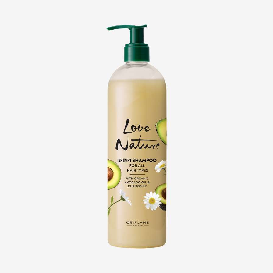 Şampon 2-în-1 pentru toate tipurile de păr cu ulei de avocado şi extract din muşeţel Love Nature XXL