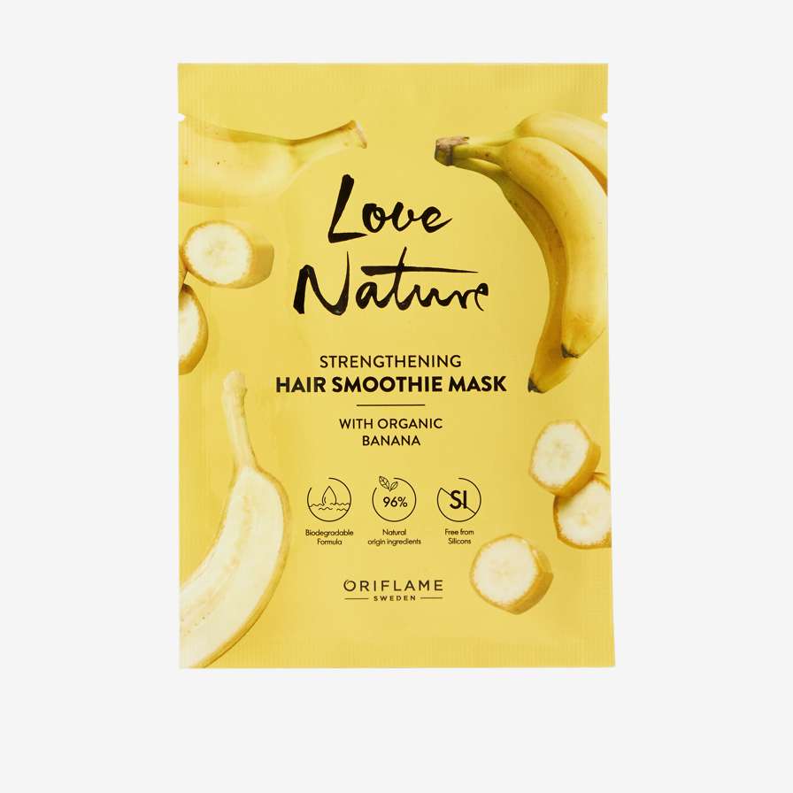 Love Nature spēcinoša matu maska-smūtijs ar organisku banānu ekstraktu