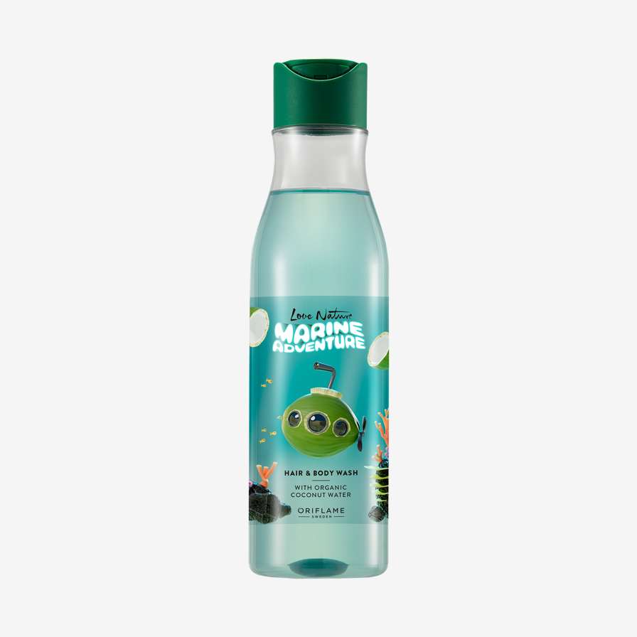 Șampon & gel de duș pentru copii cu apă de nucă de cocos organică Love Nature Marine Adventure