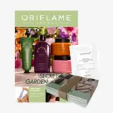 a magazine with a package of beauty products