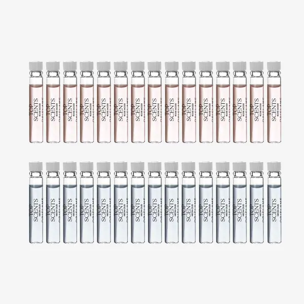 rad malých fľaštičiek s tekutinou