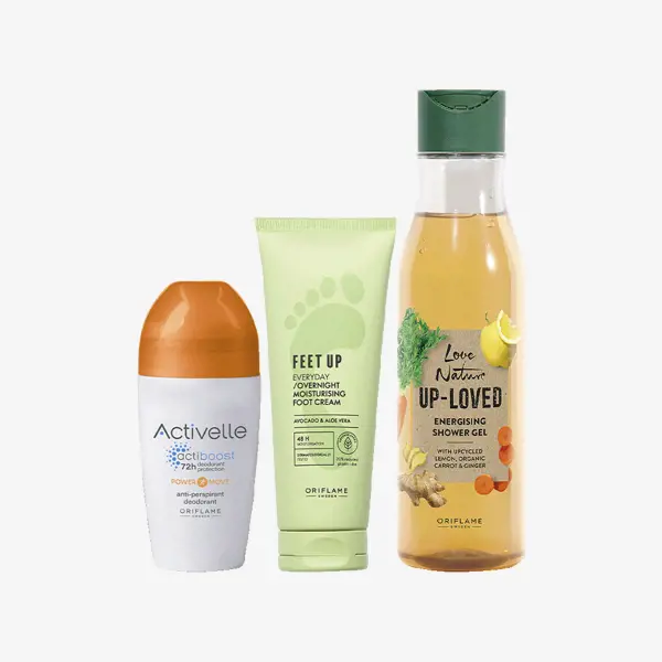 շամպունի և ցնցուղի գելի մի խումբ շշեր