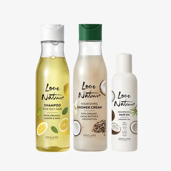 eine Gruppe von Flaschen mit Shampoo und Haaröl