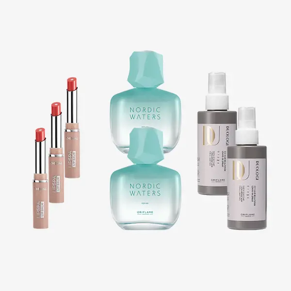 հեղուկի և շրթներկի մի խումբ շշեր