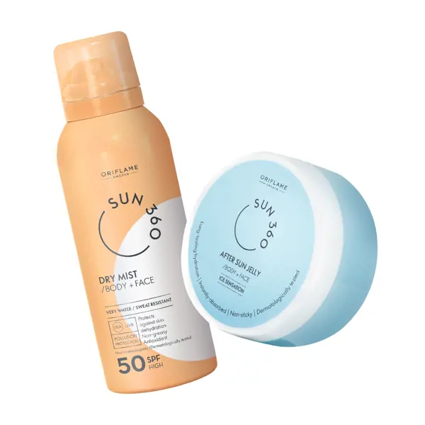 láhev opalovacího krému a kelímek s krémem