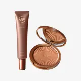 Un tubo de maquillaje y un espejo compacto.