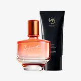 Sebotol parfum di samping tabung cairan hitam